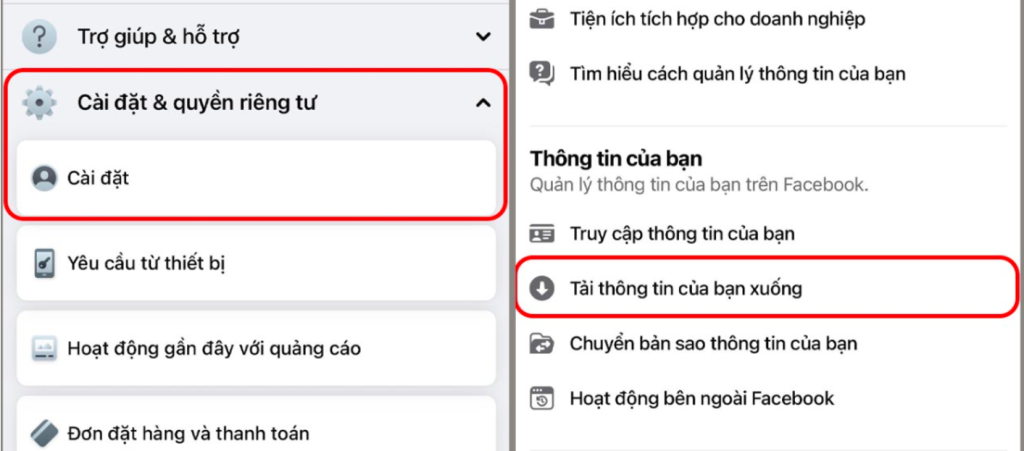 Tải thông tin cá nhân trên Facebook